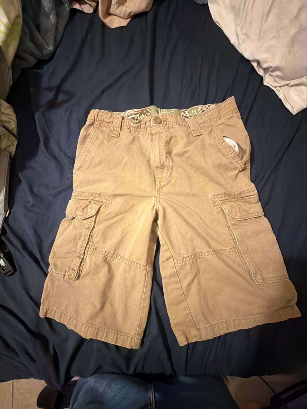 Old Navy Surplus Company Boys 14 Tan Khaki Cargo Shorts Heavy Cotton HOM1182-G